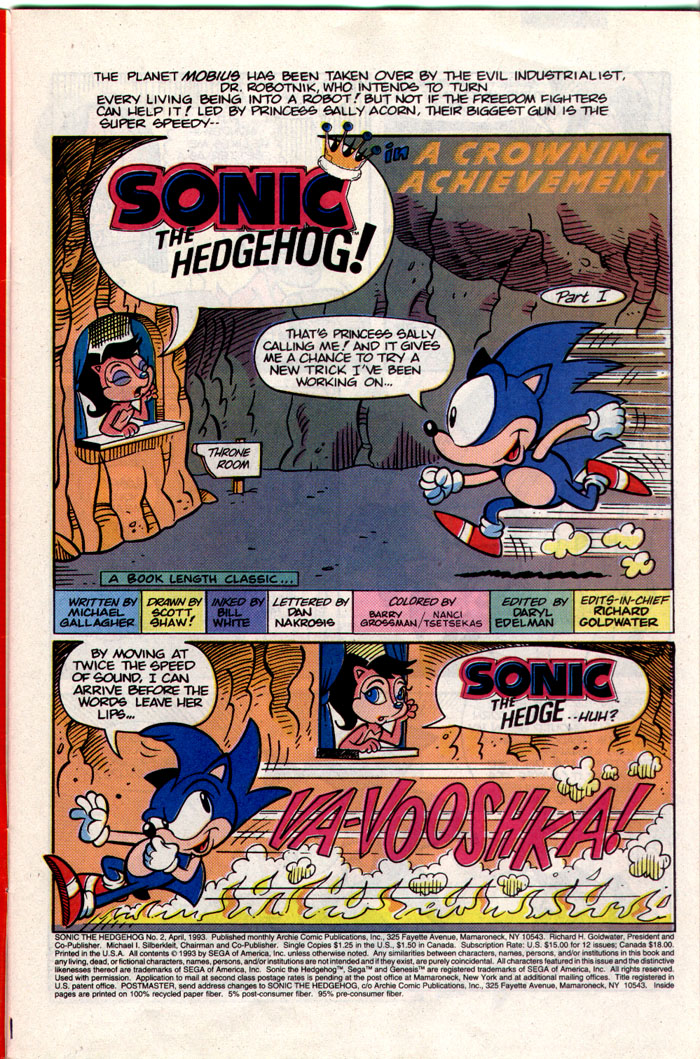 Sonic - Archie Adventure Series April 1993 Page 1